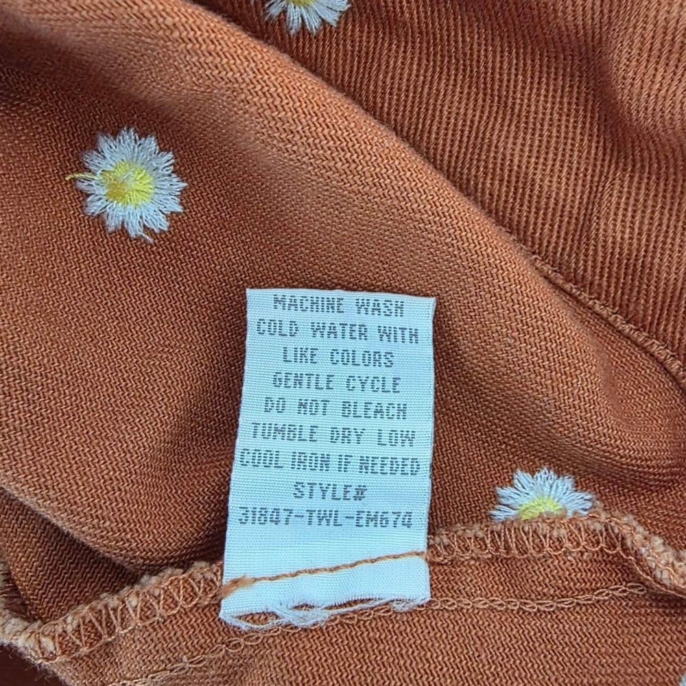 Cali 1850 Daisy Embroidered Denim Jacket M Rust Brown Cotton Floral Trucker - Picture 10 of 12